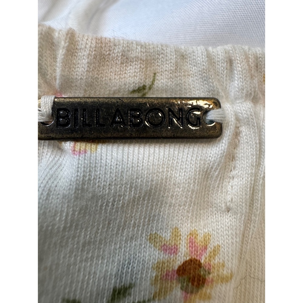 Billabong Floral Puff Sleeve Smocked Crop Top Cream Pink Cottagecore M - Picture 5 of 5